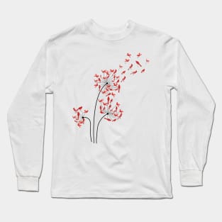 Red Cardinal Dandelion Long Sleeve T-Shirt